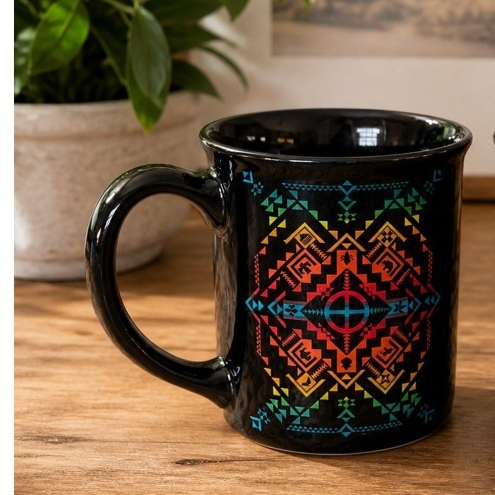 Pendleton Ceramic Mug Black Multi Color Geometric Tribal Southwestern